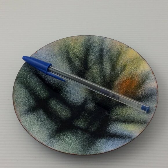 Vintage 1970 Enamel on Copper Handmade Signed Plate Dish Wall Art Landscape - Picture 9 of 10